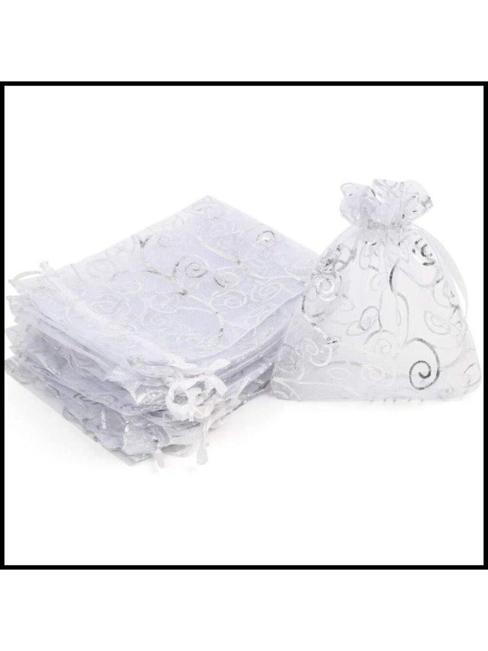 100pc Organza Gift Bags Drawstring Rattan Print Favor Bags 3.5x4.7